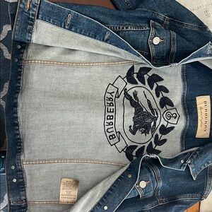 Burberry Dark Blue Denim Jacket with Embroidered Crest